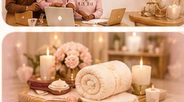 Spa towels, candles, and flowers